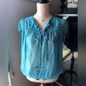 NWT $78 Max Edition SS Sheer Blouse Turquoise ~ Small